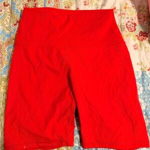 High-Rise Red Athletic Bike Shorts for Women